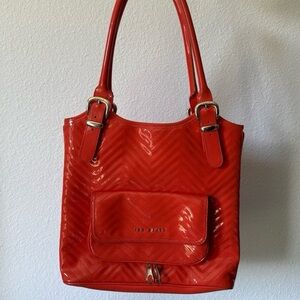 Ted Baker Orange Patent Leather Chevron Shoulder Bag